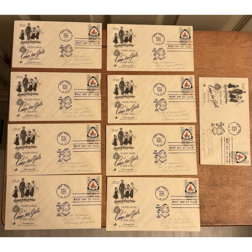 Lot Of 9‎ First Day Cover FDC - Golden Jubilee Camp Fire Girls 4c Stamp